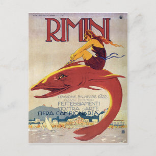 Carte Postale Côte de Rimini, Italie, fille sur un gros poisson