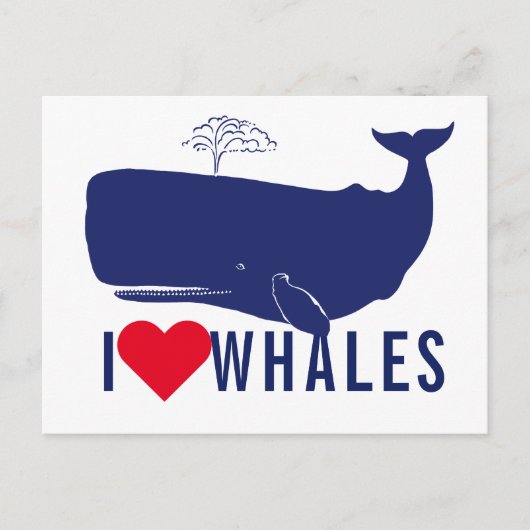Carte Postale Côtier I Love Whales Citation Moderne Typographie (Devant)