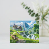 Carte Postale Cottage alpin par cascade de montagne (Debout devant)