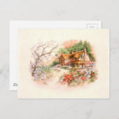 Carte Postale Cottage de campagne avec fleurs (Devant / Derrière)