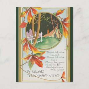 Carte Postale Cottage vintage Feuilles clôture Thanksgiving