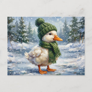Carte Postale Cottagecore Art de vacances de caneton d'hiver
