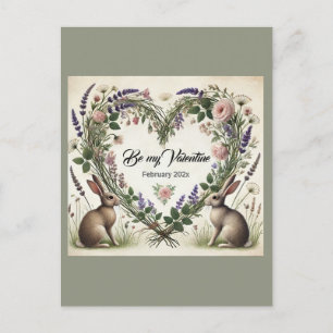 Carte postale Cottagecore "Floral Heart & Bunnies"
