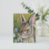 Carte Postale Cottontail Rabbit & Snowdrops Aquarelle Art (Debout devant)