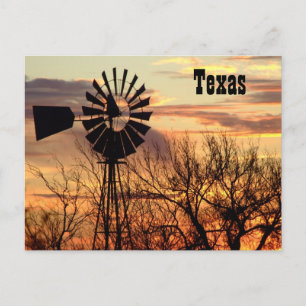 Carte Postale Couché de soleil de moulin du Texas