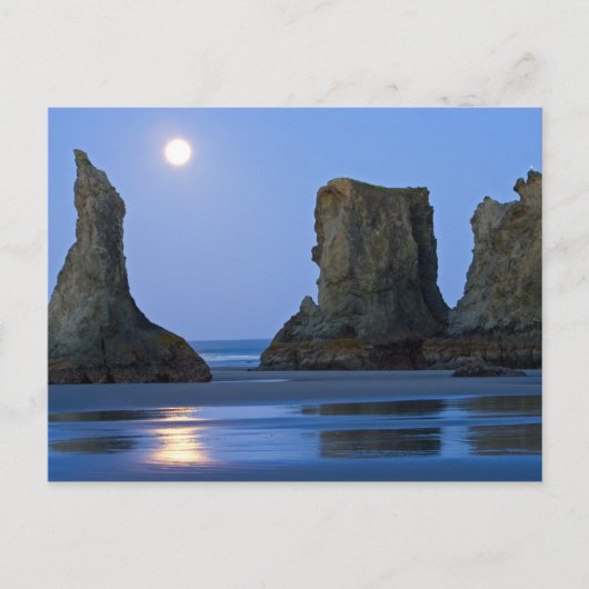 Carte Postale Coucher de lune, plage de Bandon, Oregon. (Devant)