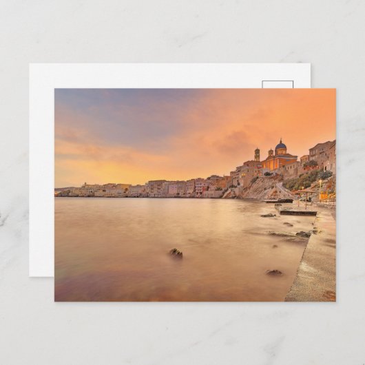 Carte Postale Coucher de soleil à Agios Nikolaos sur l'île de Sy (Devant / Derrière)