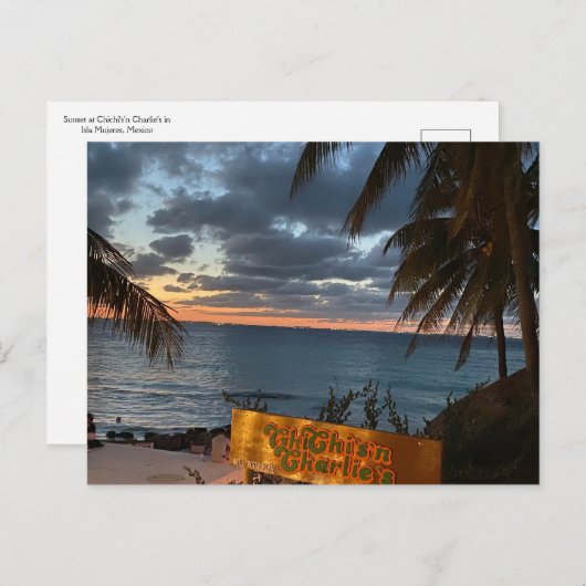 Carte postale coucher de soleil à Chichi's'n Charl (Devant / Derrière)