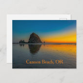Carte Postale Coucher de soleil à Haystack Rock sur Cannon Beach (Devant / Derrière)
