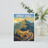 Carte Postale Coucher de soleil à la Grande Muraille de Chine Vo (Debout devant)
