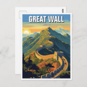 Carte Postale Coucher de soleil à la Grande Muraille de Chine Vo (Devant / Derrière)
