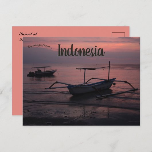 Carte Postale Coucher de soleil à Lovina Beach en Indonésie (Devant / Derrière)