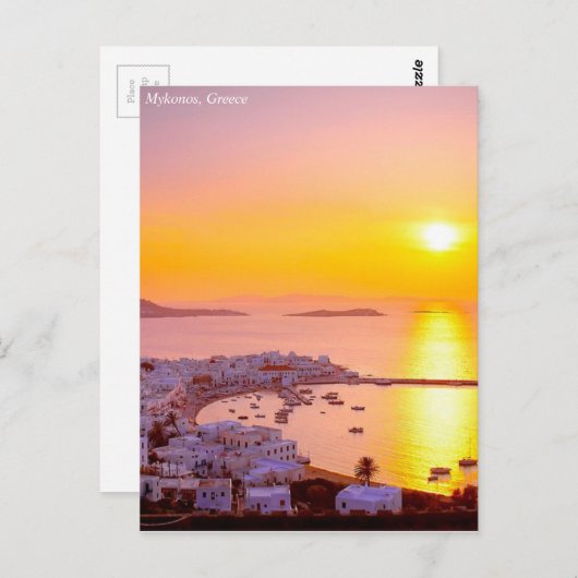 Carte Postale Coucher de soleil à Mykonos, Grèce (Devant / Derrière)