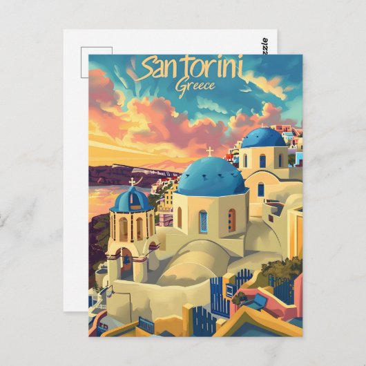 Carte Postale coucher de soleil à Santorin (Devant / Derrière)