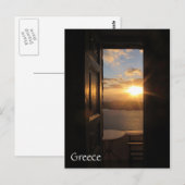 Carte Postale Coucher de soleil à Santorin par la porte (Devant / Derrière)