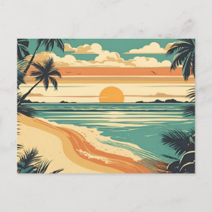 Carte Postale Coucher de soleil Abstrait de plage tropicale rétr