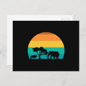 Carte Postale Coucher De Soleil Africain Avec Elephant Et Gnu Re (Devant / Derrière)