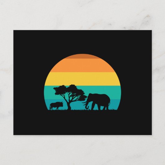 Carte Postale Coucher De Soleil Africain Avec Elephant Et Gnu Re (Devant)