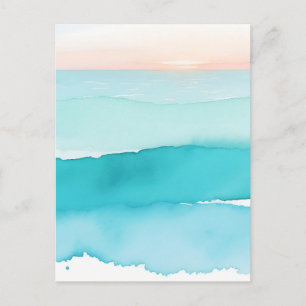 Carte Postale Coucher de soleil aquarelle sur l'océan turquoise