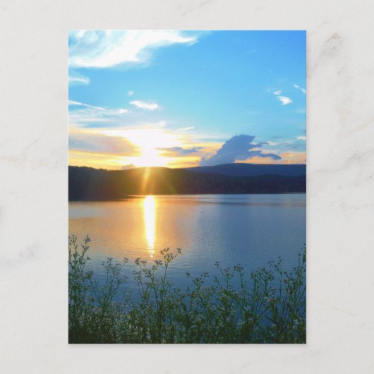 Carte Postale Coucher de soleil bleu sur le lac (Devant)