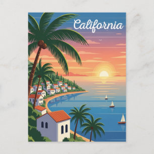 Carte Postale Coucher de soleil californien Voyage vintage Plage