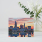 Carte Postale Coucher de soleil Cleveland Ohio Skyline (Debout devant)