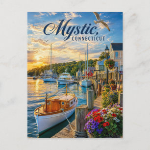 Carte Postale Coucher de soleil dans le port de Mystic, Connecti