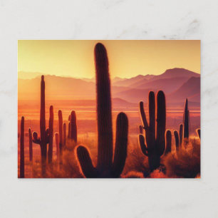 Carte Postale Coucher de soleil de cactus du désert de l'Arizona