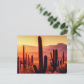 Carte Postale Coucher de soleil de cactus du désert de l'Arizona (Debout devant)