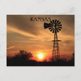 Carte Postale Coucher de soleil de Kansas avec silhouette de mou