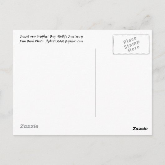 Carte Postale Coucher de soleil de la baie Wellfleet Cape Cod (Dos)