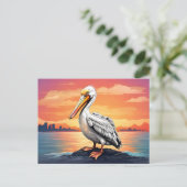Carte Postale Coucher de soleil de pélican blanc (Debout devant)