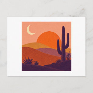 Carte Postale Coucher de soleil désert Cactus Violet en Terracot
