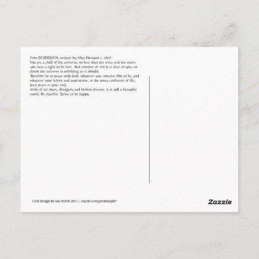 Carte Postale coucher de soleil DESIDERATA (Dos)