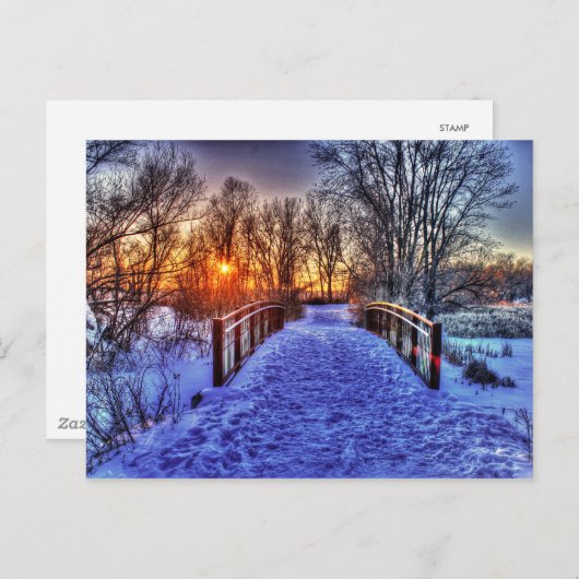 Carte Postale Coucher de soleil d'hiver au pont (Devant / Derrière)