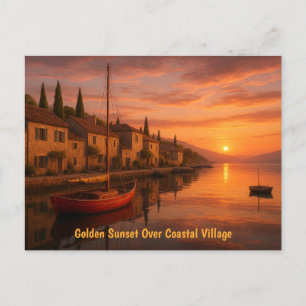 Carte Postale Coucher De Soleil Doré Sur Le Village Côtier