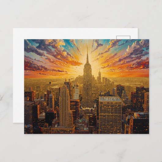 Carte Postale Coucher de soleil doré sur New York City Skyline (Devant / Derrière)