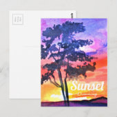 Carte Postale Coucher de soleil Dream paysage aquarelle art (Devant / Derrière)