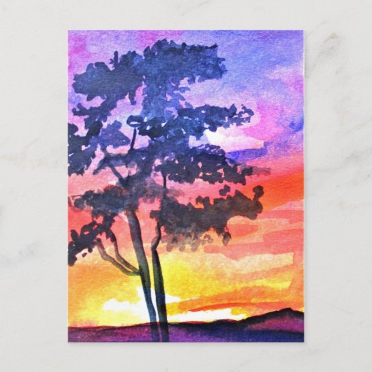 Carte Postale Coucher de soleil Dream paysage aquarelle art (Devant)