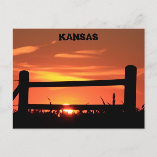 Carte Postale Coucher de soleil du Kansas avec une clôture de fe (Devant)