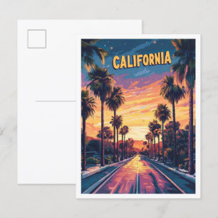Carte Postale Coucher de soleil en Californie USA Vintage voyage