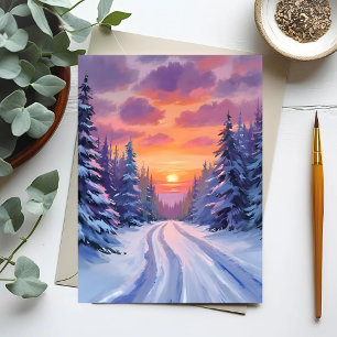 Carte Postale Coucher de soleil enneigé   Paysage de montagne hi
