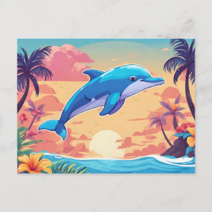Carte Postale Coucher de soleil et dauphin de l'île tropicale