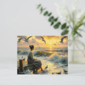 Carte Postale Coucher de soleil et mouettes (Debout devant)