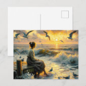 Carte Postale Coucher de soleil et mouettes (Devant / Derrière)