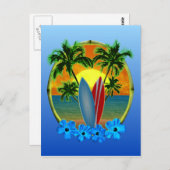 Carte Postale Coucher De Soleil Et Planches De Surf (Devant / Derrière)