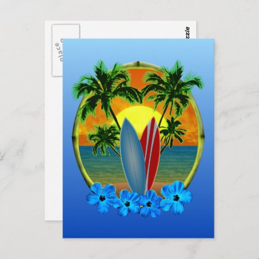 Carte Postale Coucher De Soleil Et Planches De Surf (Devant / Derrière)