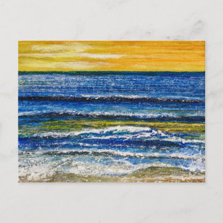 Carte postale - Coucher de soleil et vagues marine