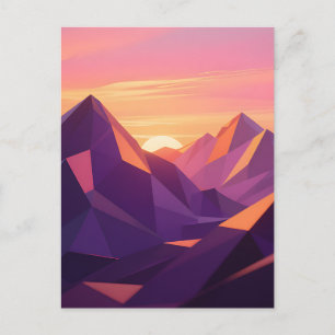 Carte Postale Coucher de soleil géométrique sur une montagne en