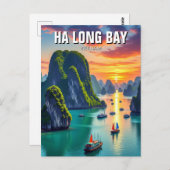 Carte Postale Coucher de soleil Ha Long Bay Vietnam (Devant / Derrière)